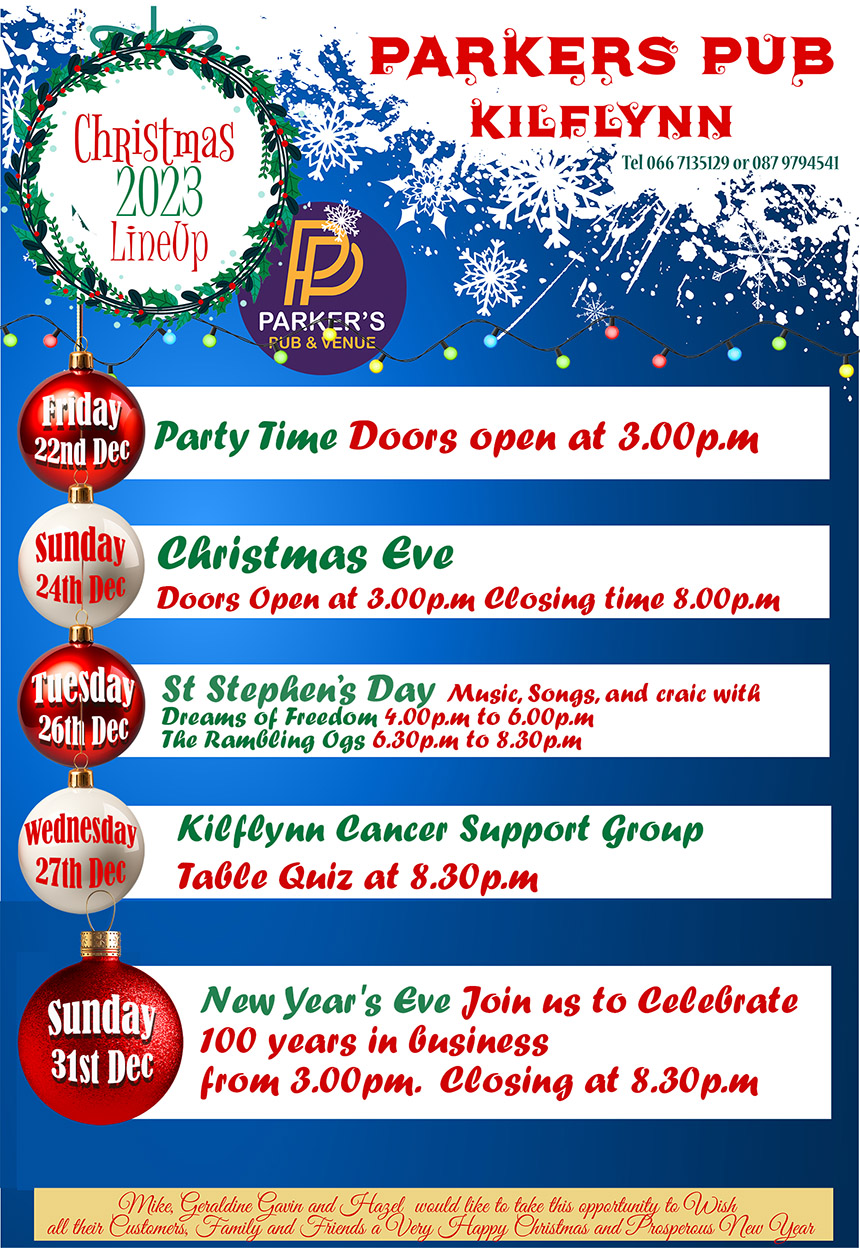 Parkers pub line up christmas 2023